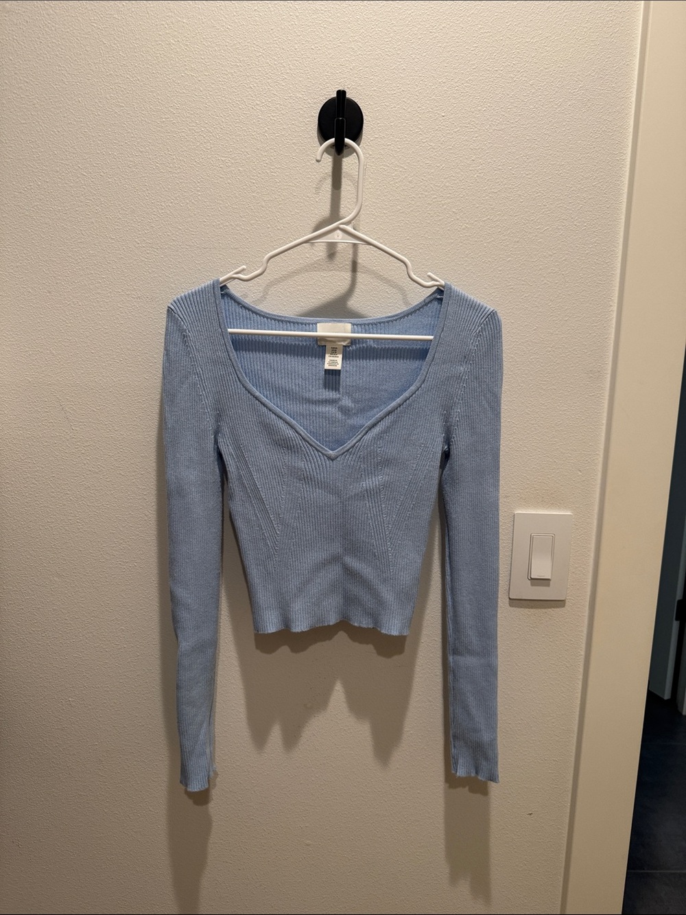 H&M Pale Blue Ribbed V-Neck Long Sleeve Top